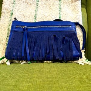 Neiman Marcus Blue Suede Fringe Purse